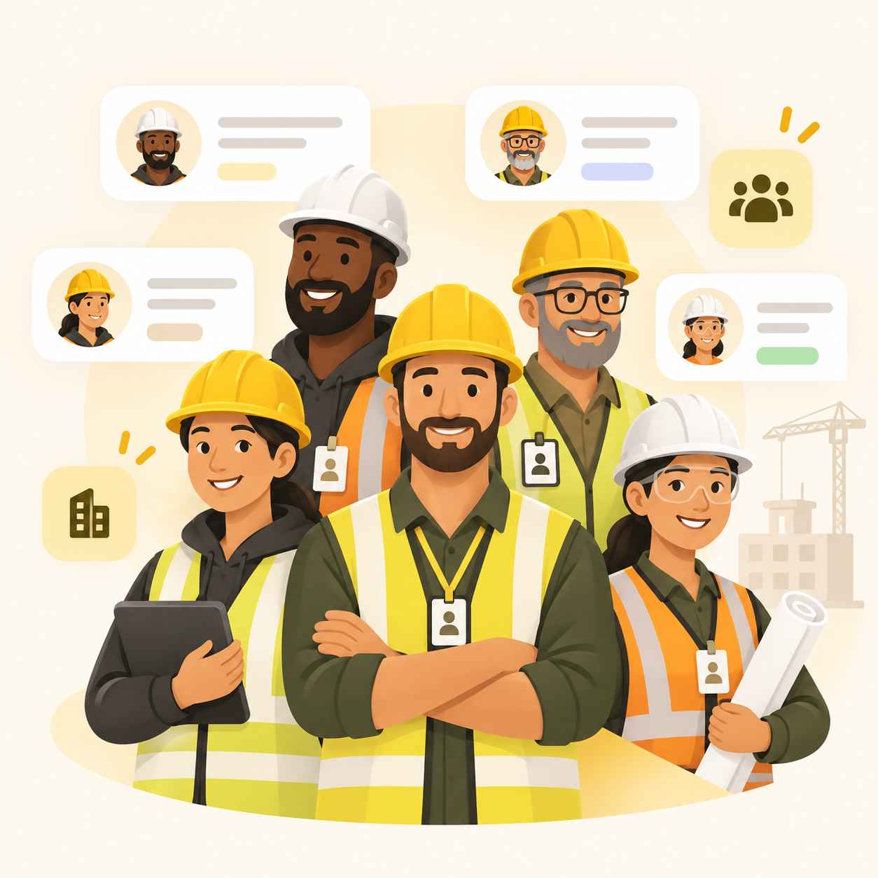 Construction workforce and employee management team