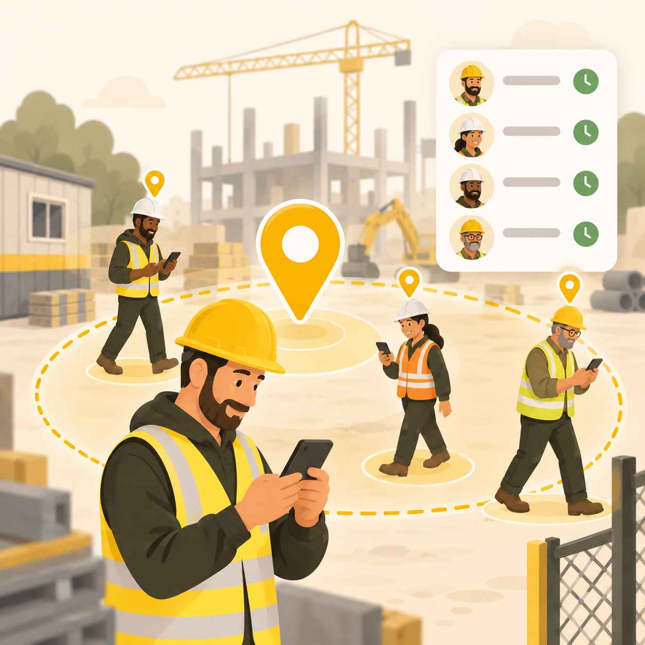 Construction crew GPS tracking and geofenced jobsite monitoring