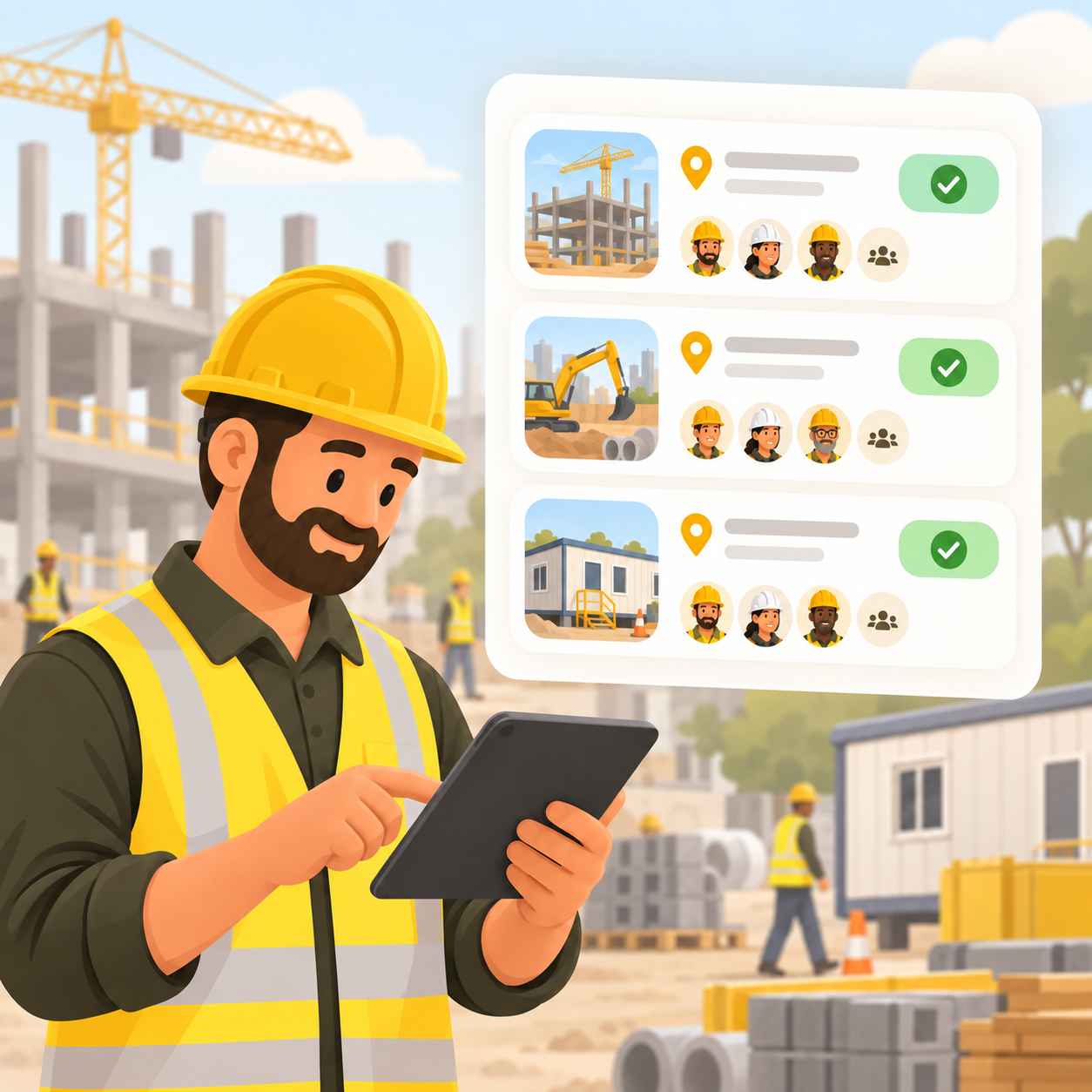 Construction manager reviewing multiple site operations in the app