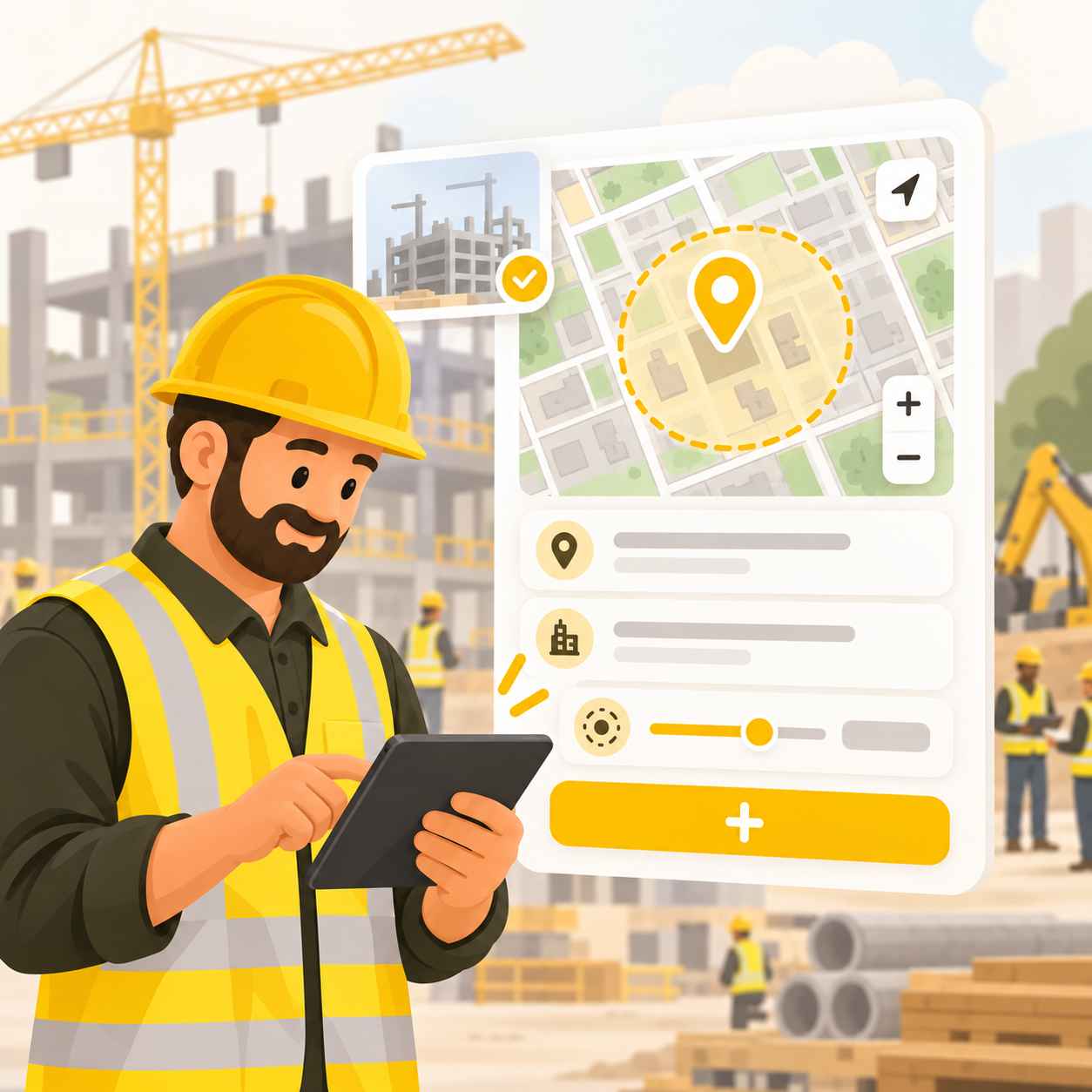 Construction site registration with map and geofence controls