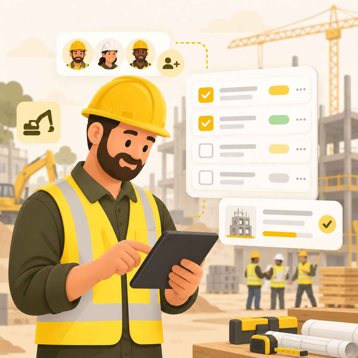 Construction task management dashboard for assigning and tracking tasks