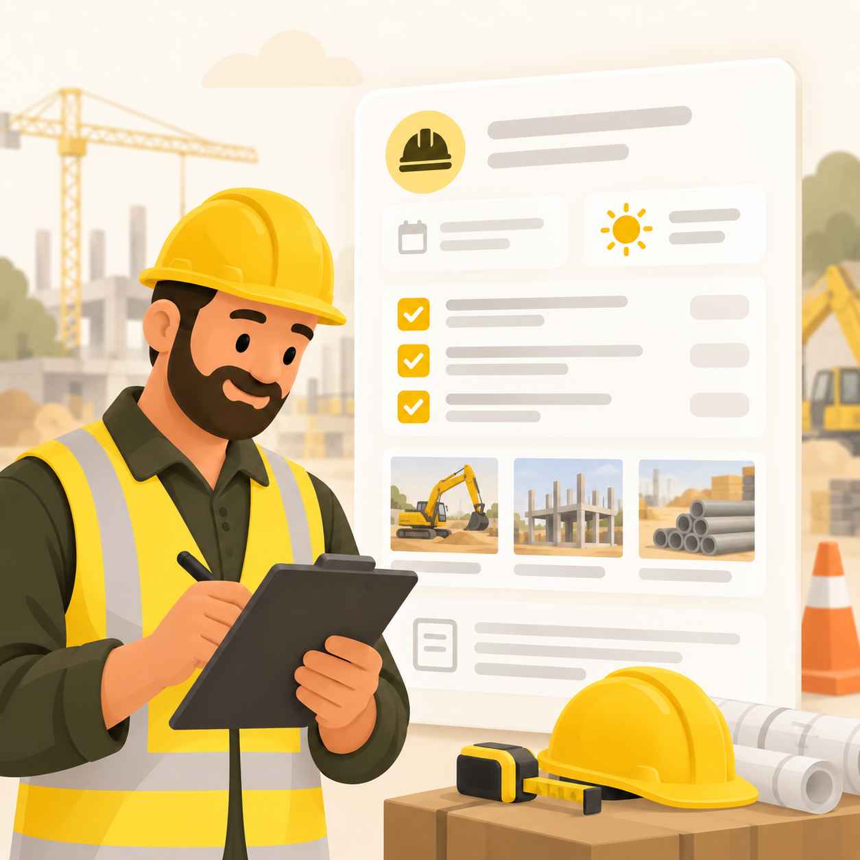 Construction worker completing a site report