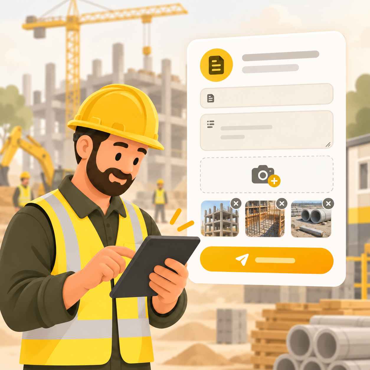 Construction worker submitting a digital site report