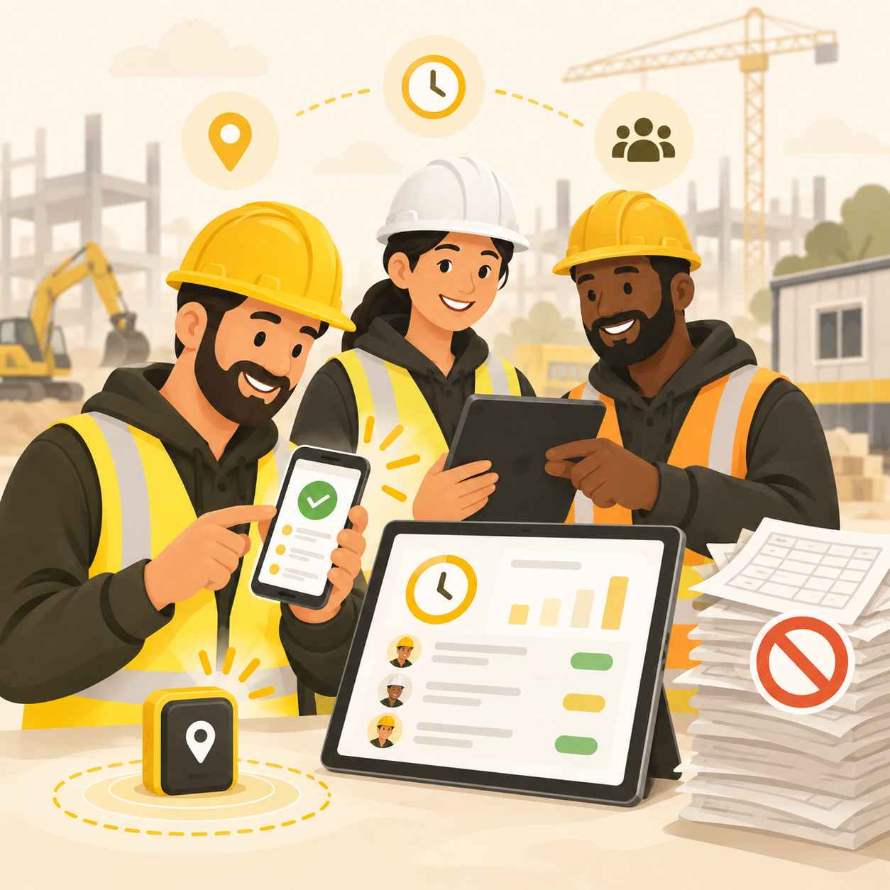 Digital time tracking at a construction site using a mobile app