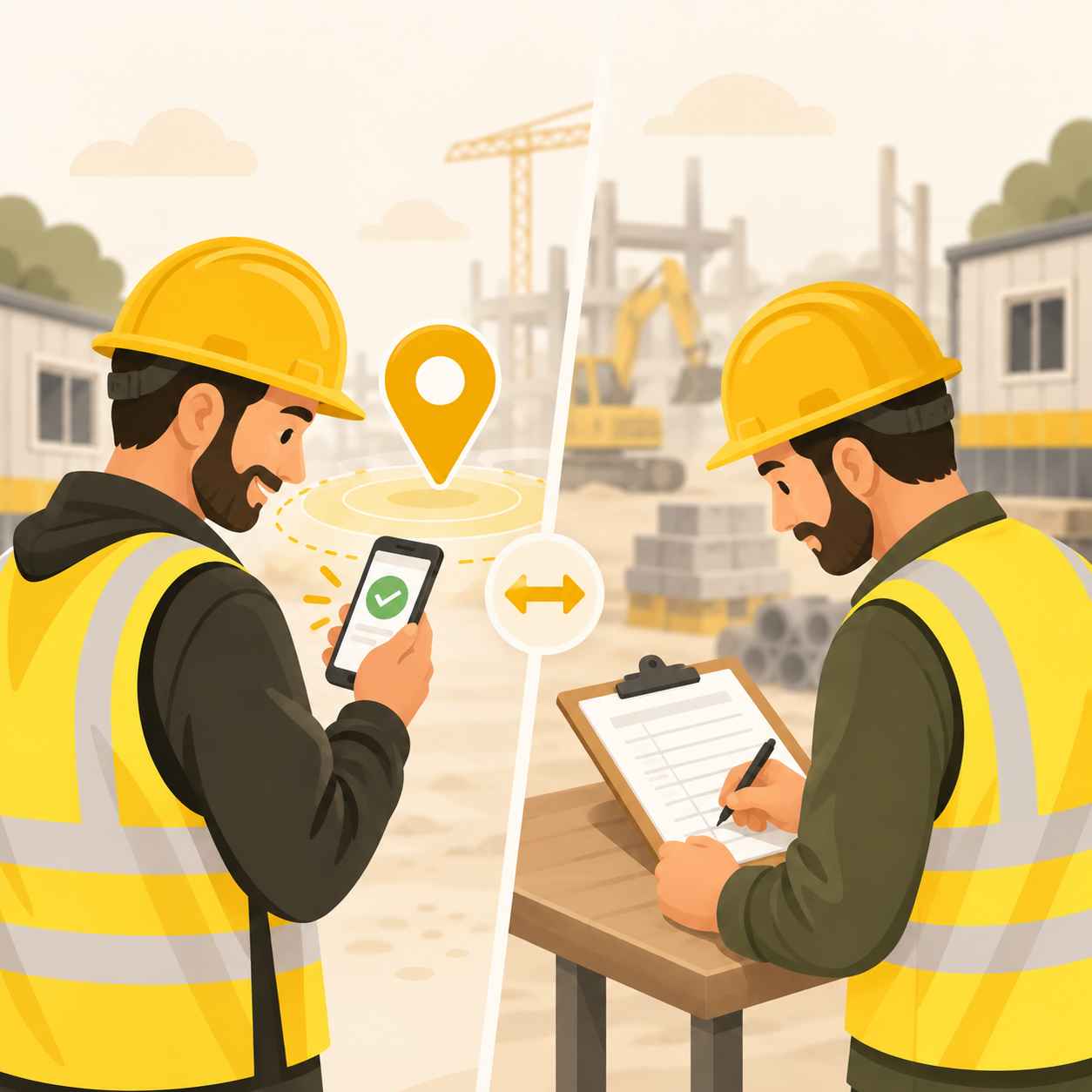 Digital versus manual attendance check-in at a construction site